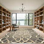 Elegant Taupe Linked Wavy Geometric Rug
