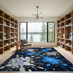 Blue and Silver Abstract Ink Splash Rug