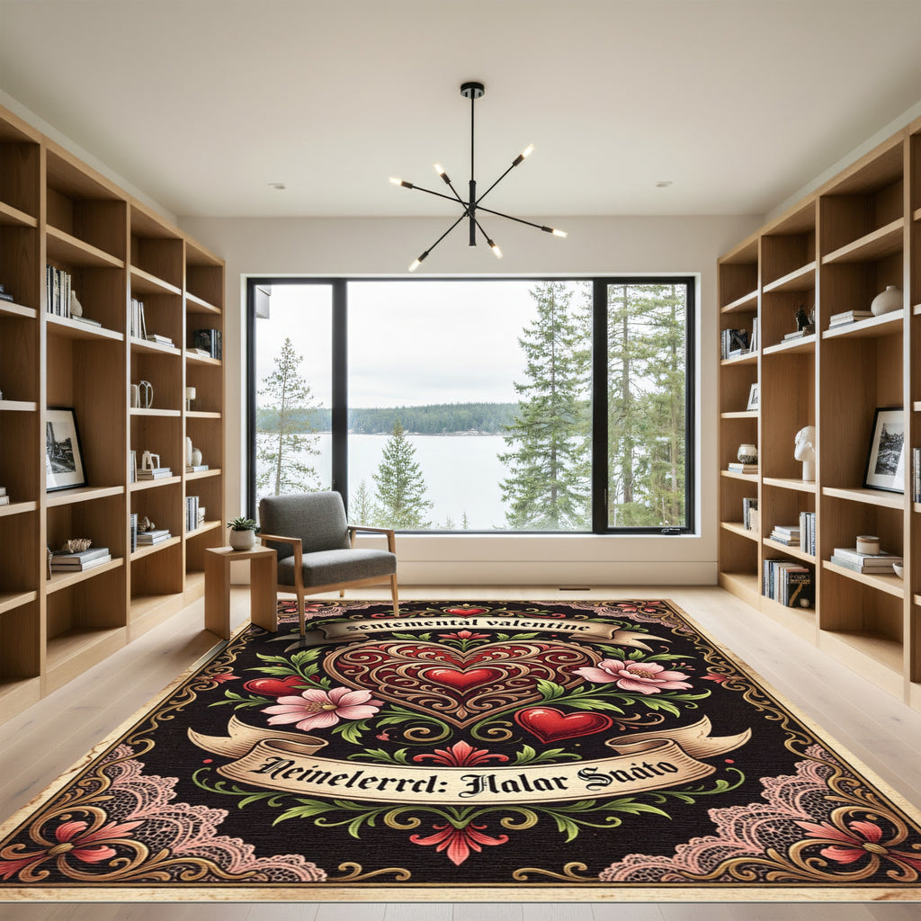 Ornate Red Hearts Pink Flowers Lace Rug