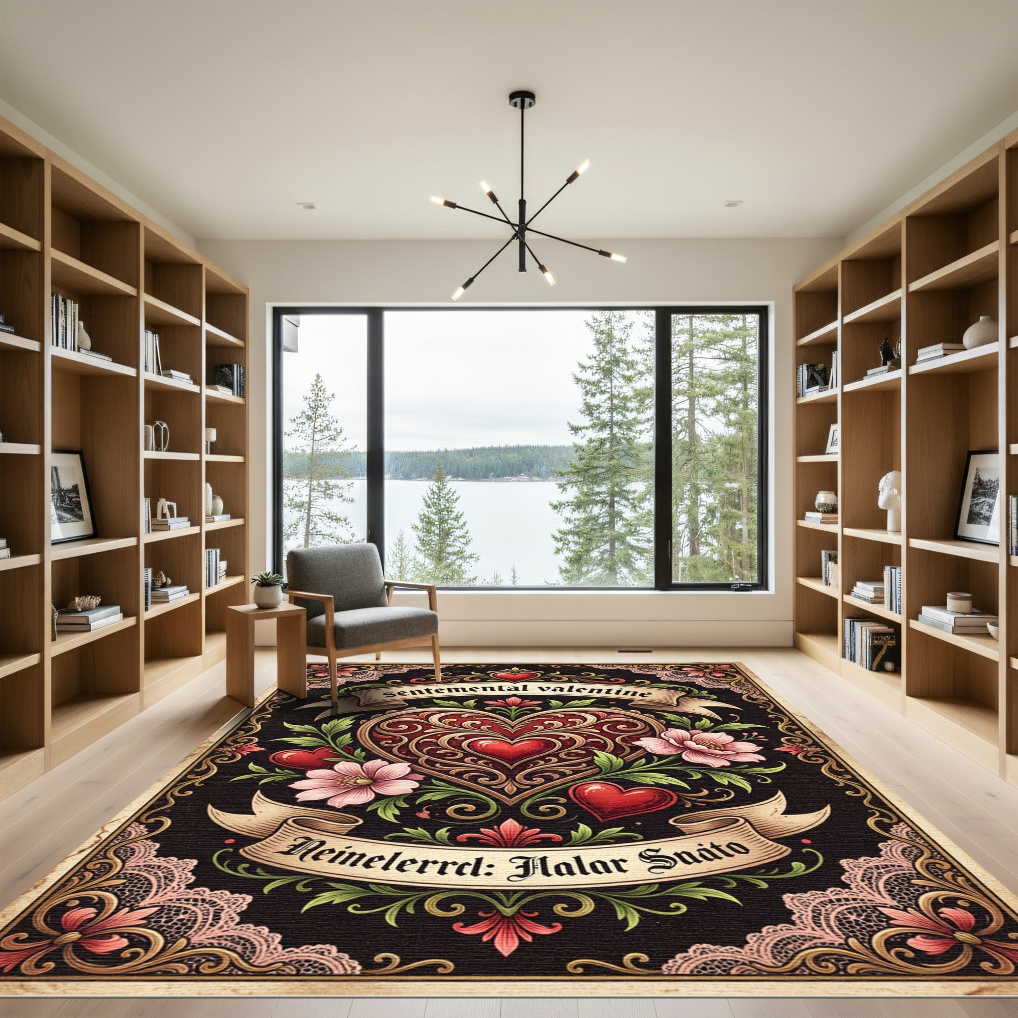 Ornate Red Hearts Pink Flowers Lace Rug