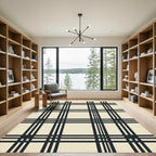 Deep Navy Plaid Geometric Squares Rug