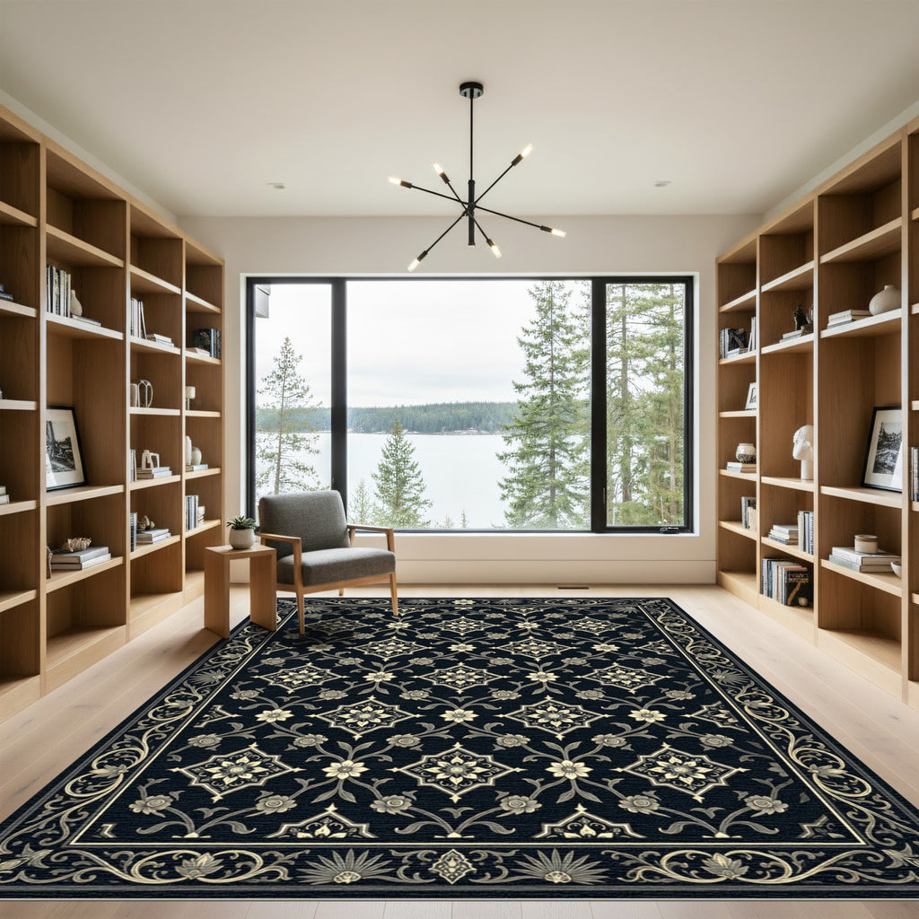 Ornate Ivory Floral Jacobean Rug