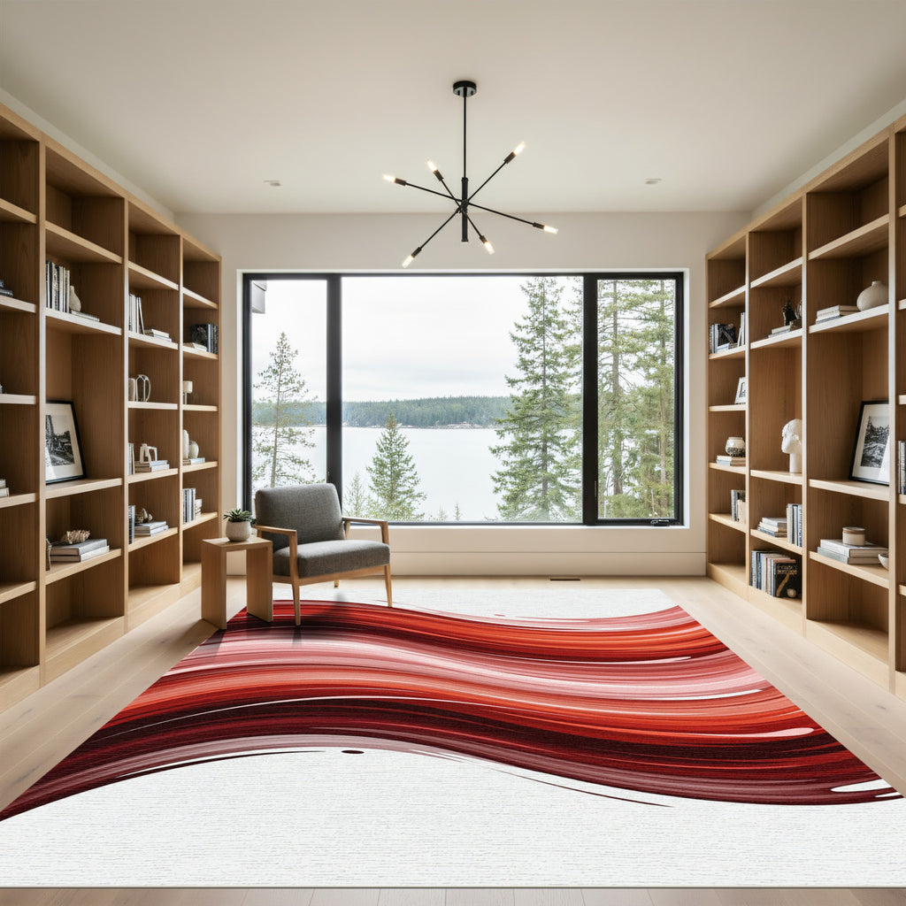 Crimson Wave Flow Abstract Rug