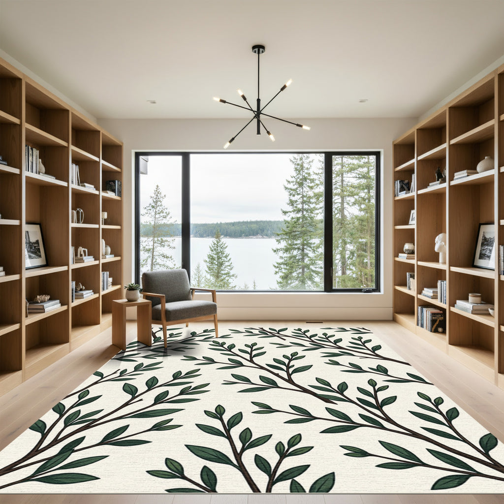 Lush Green Botanical Branch Rug