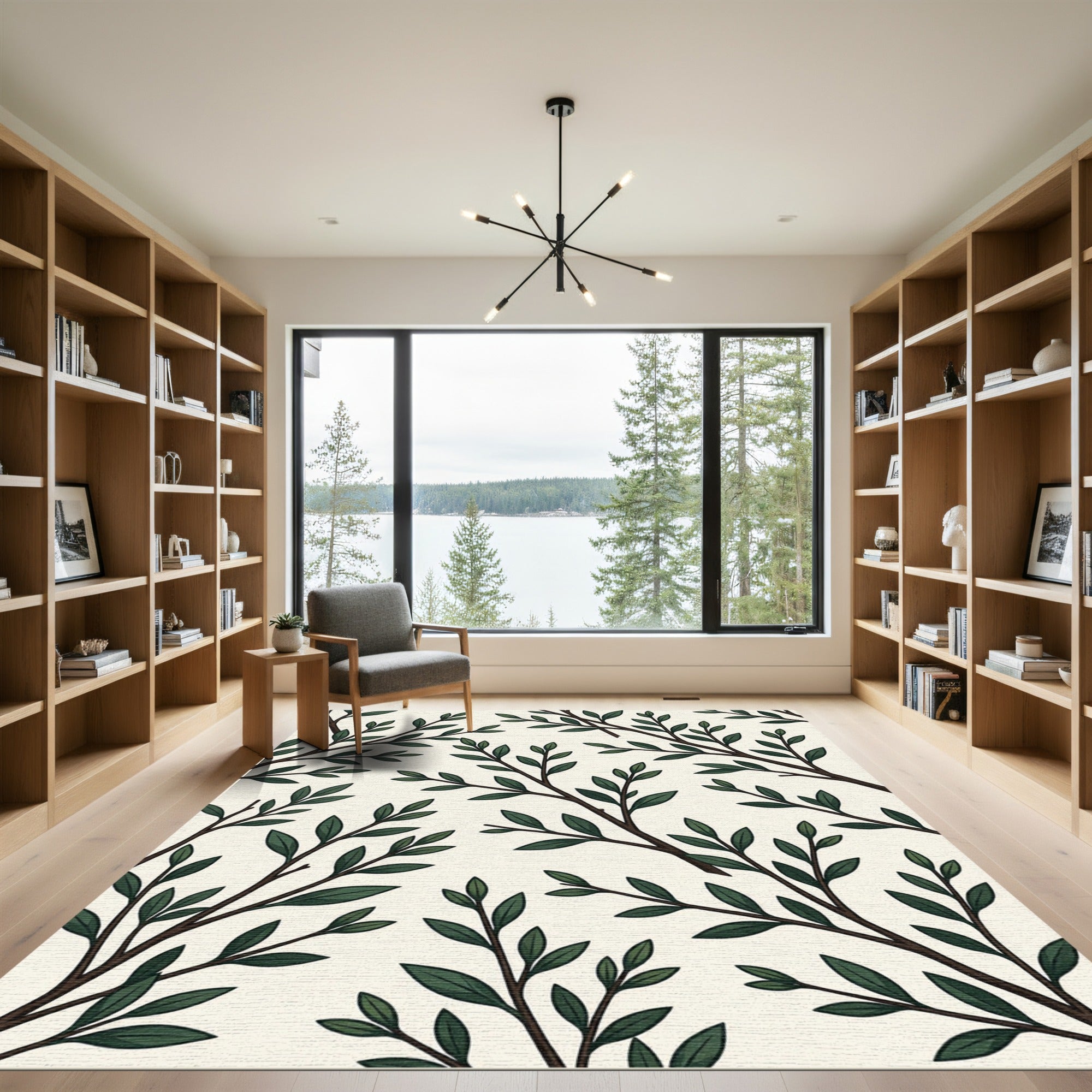 Lush Green Botanical Branch Rug