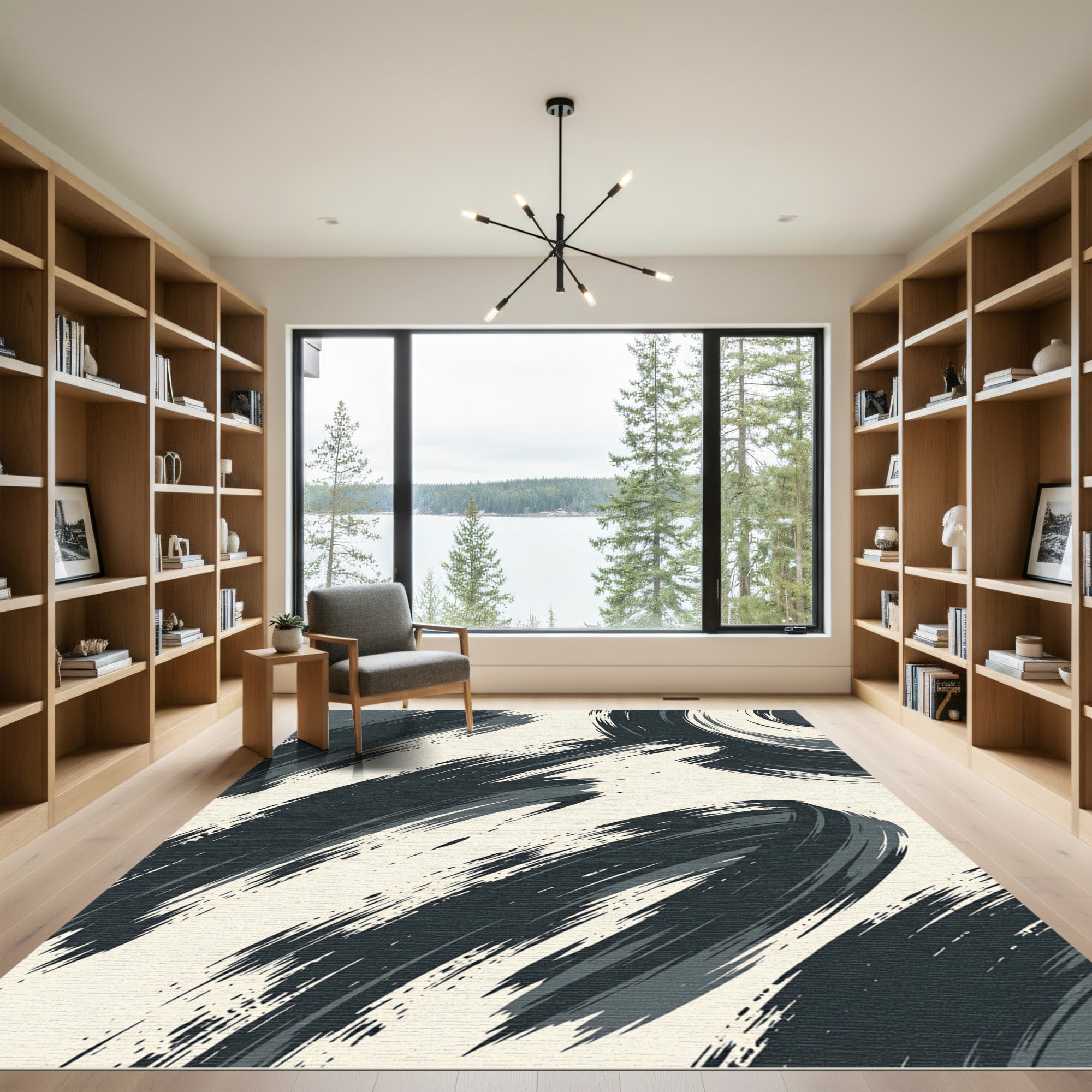 Charcoal Streak Abstract Swirl Rug