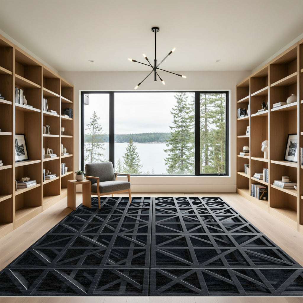 Charcoal Grid Tessellation Geometric Rug
