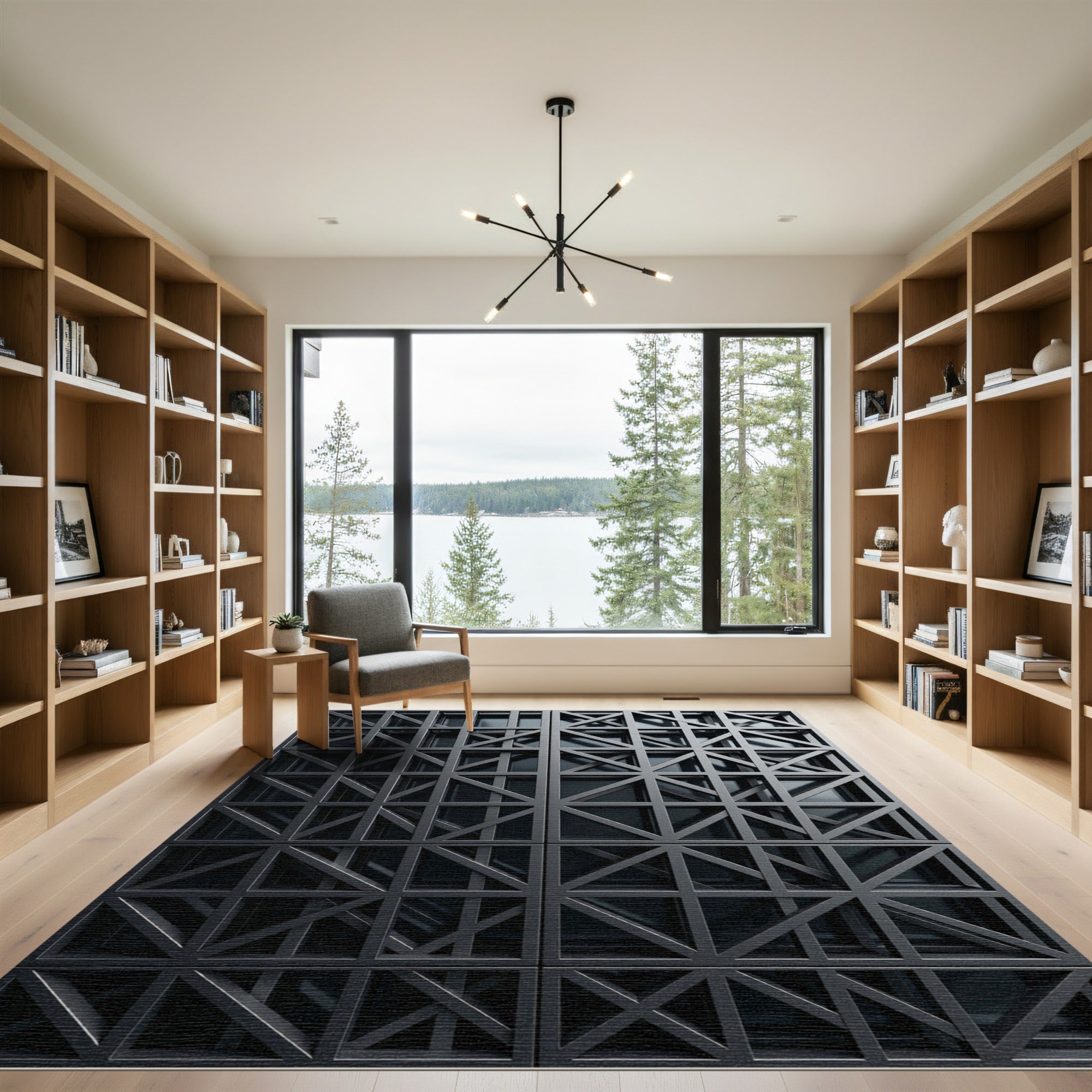 Charcoal Grid Tessellation Geometric Rug