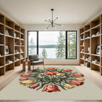 Symmetrical Tulip Floral Wreath Round Rug