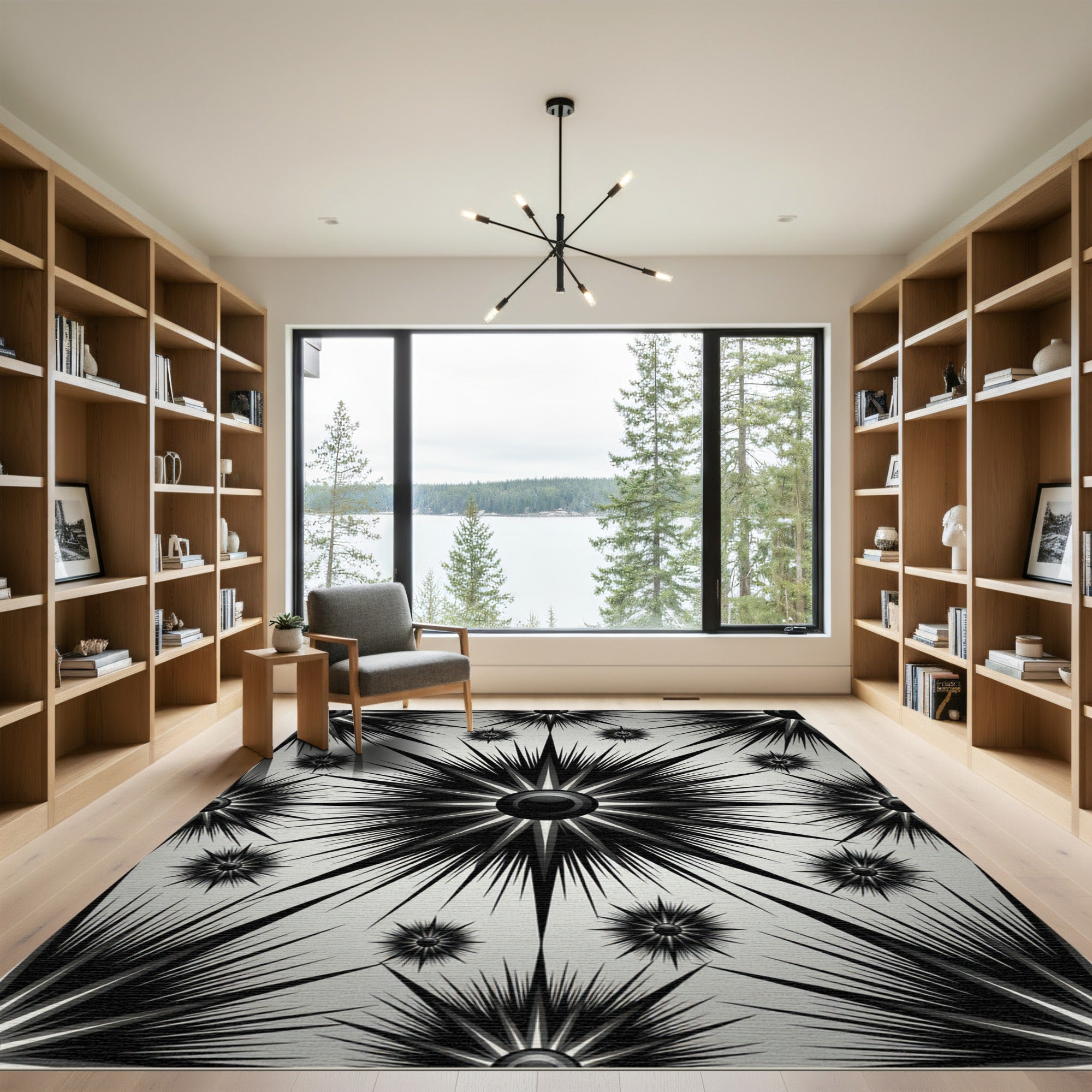 Radiant Black Starburst Geometric Rug