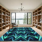 Deep Teal Chevron Jagged Layered Rug