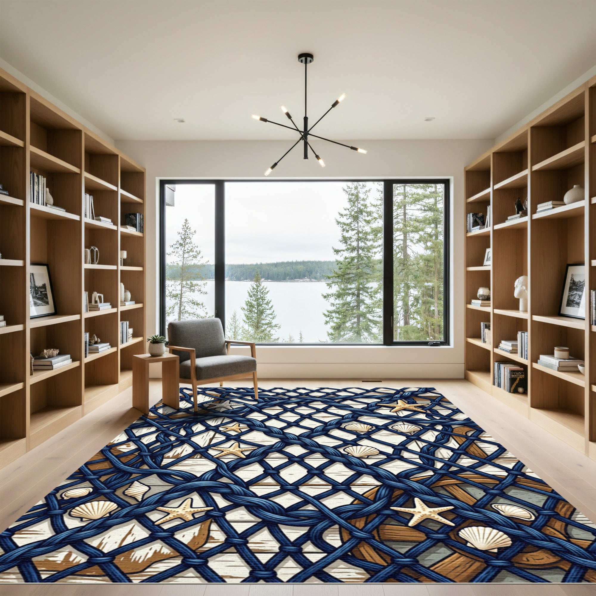 Coastal Navy Rope Starfish Shell Rug