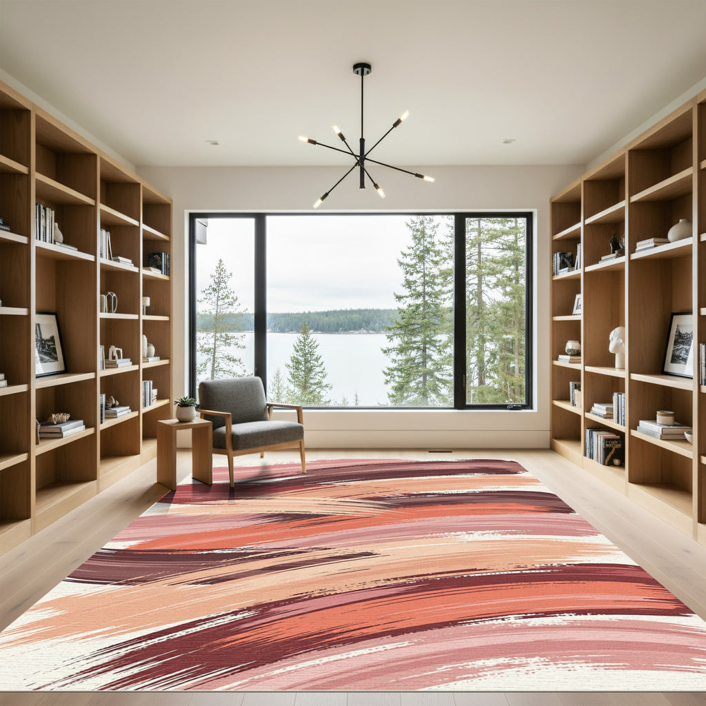 Abstract Terracotta Ochre Brushstroke Sweep Rug