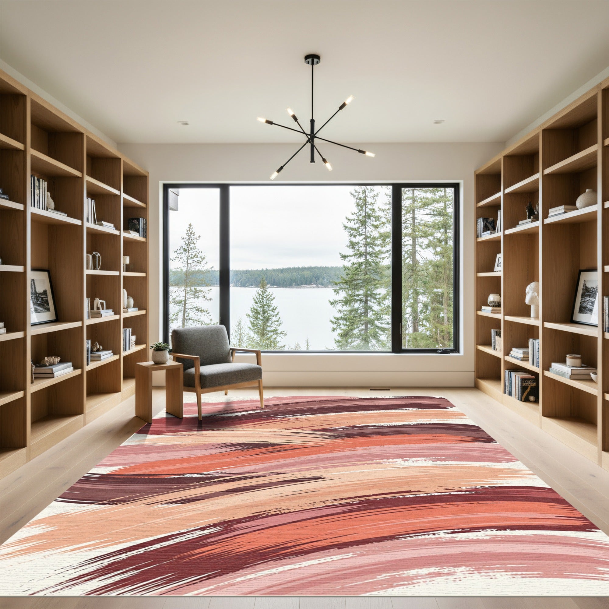 Abstract Terracotta Ochre Brushstroke Sweep Rug