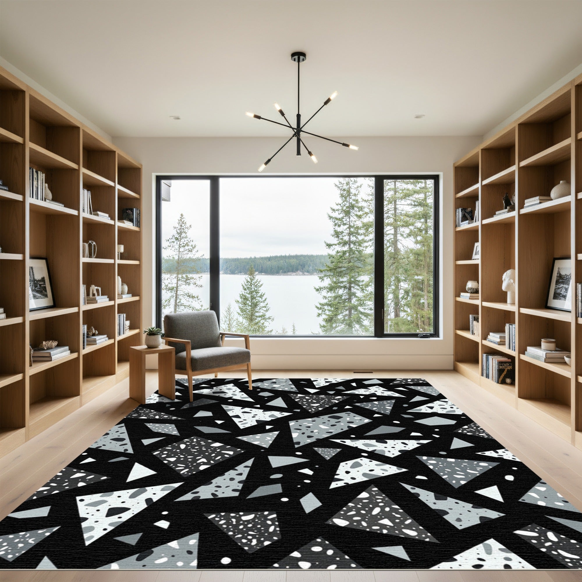 Shades of Gray Terrazzo Triangle Composition Rug