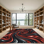 Fiery Red Black Swirl Abstraction Rug