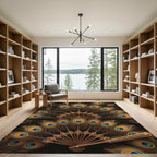 Opulent Gold Peacock Feather Spread Rug