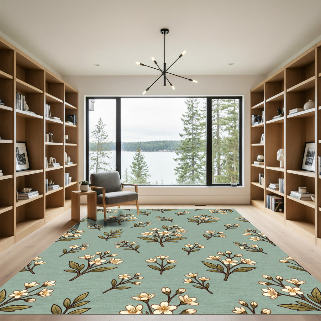 Delicate White Blossom Botanical Arrangement Rug