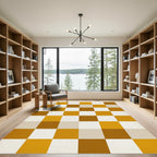 Retro Checkerboard Mustard Gray Squares Rug