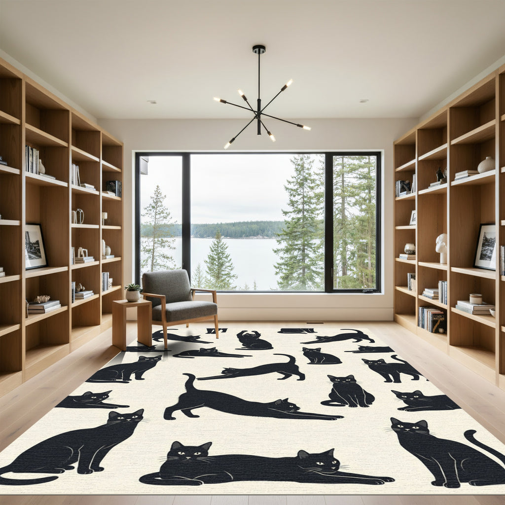 Minimalist Black Cat Silhouette Illustration Rug