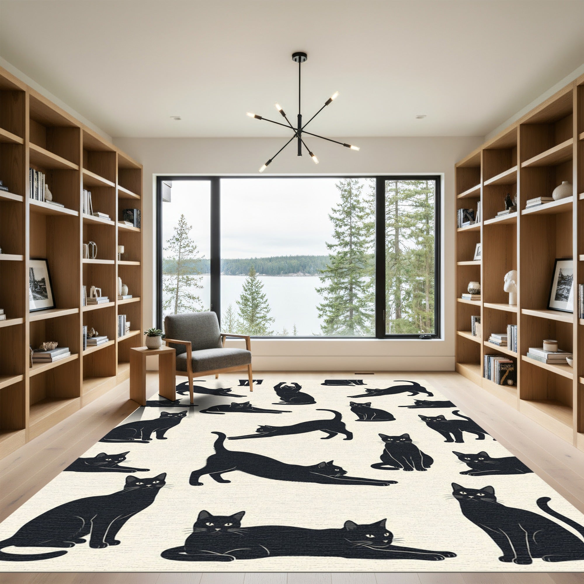 Minimalist Black Cat Silhouette Illustration Rug