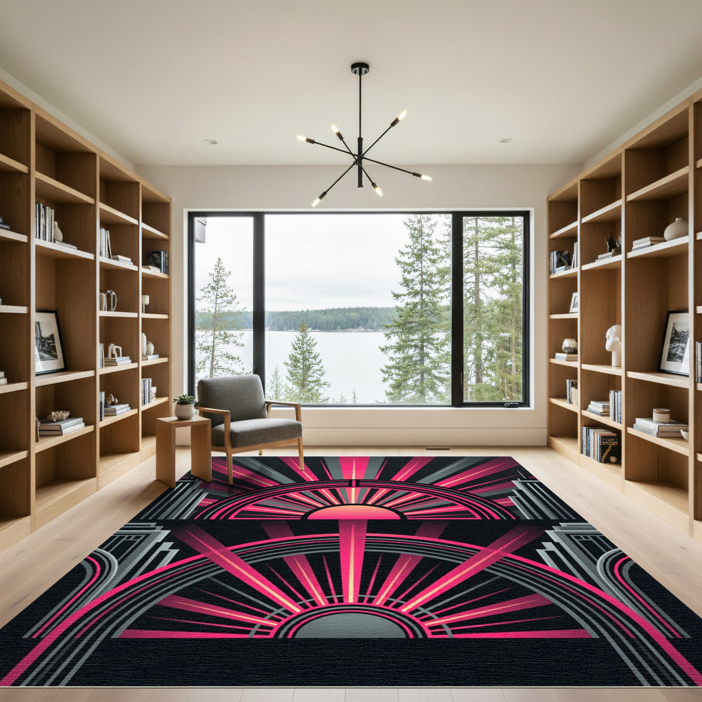 Art Deco Radiant Pink Skyline Abstract Rug