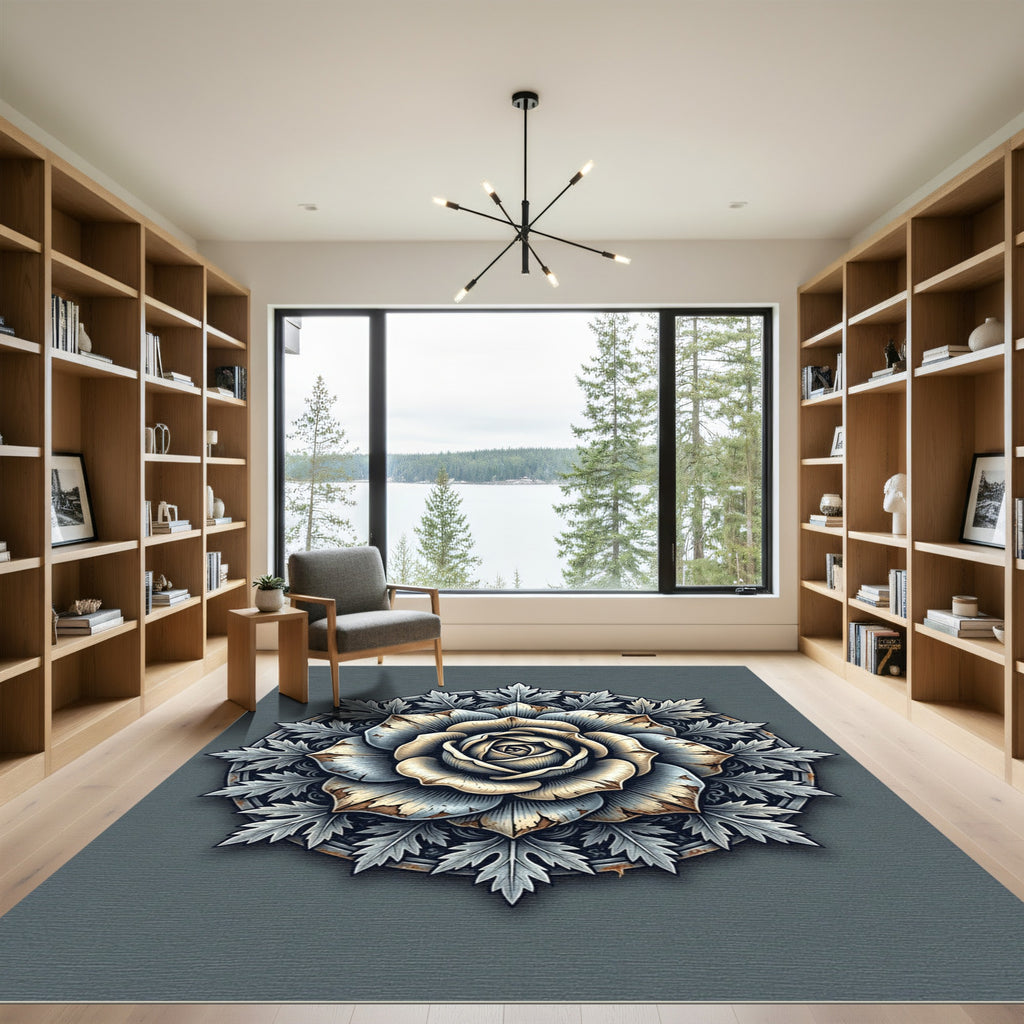 Antique Gray Rose Floral Medallion Rug