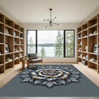 Antique Gray Rose Floral Medallion Rug