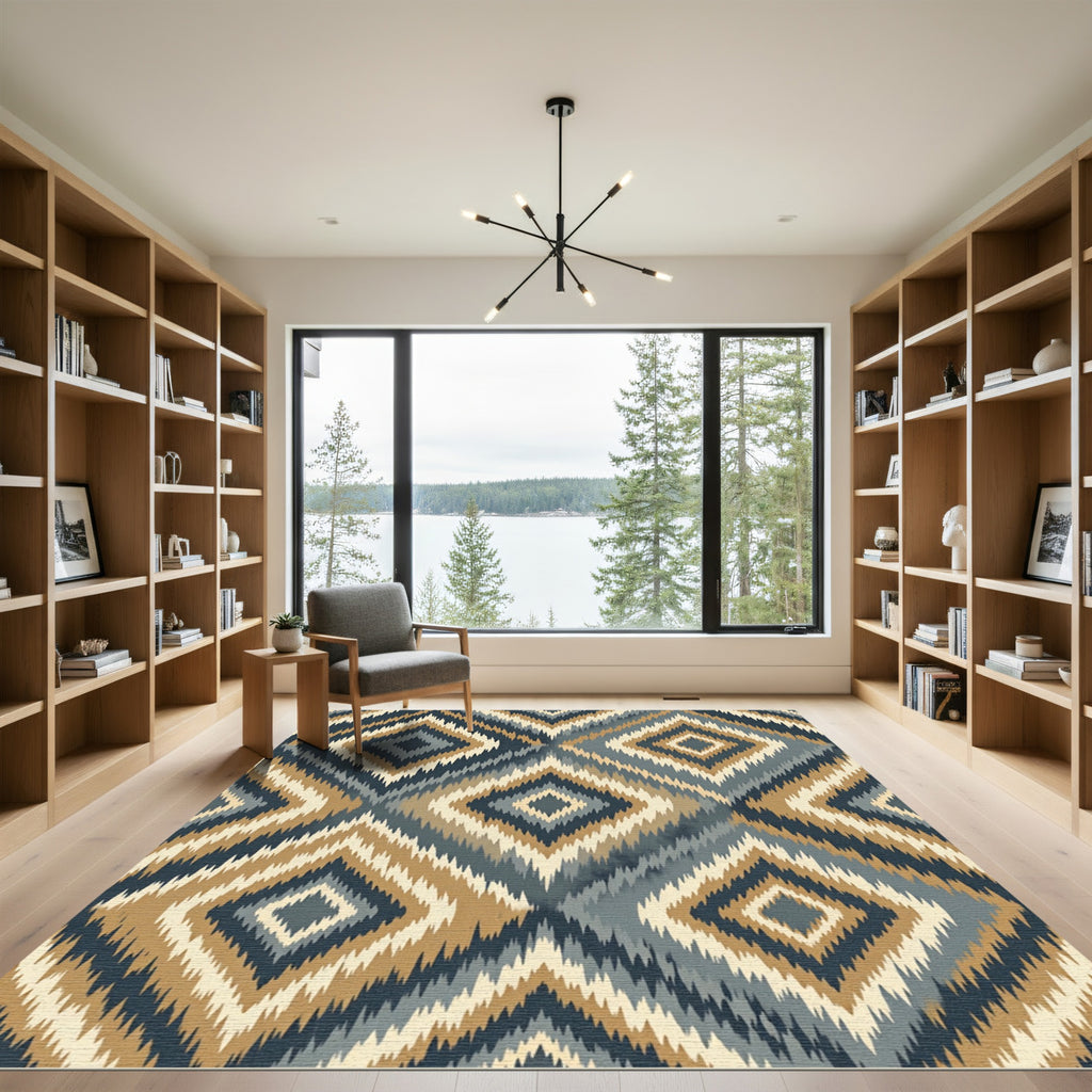 Tribal Diamond Geometric Zigzag Rug