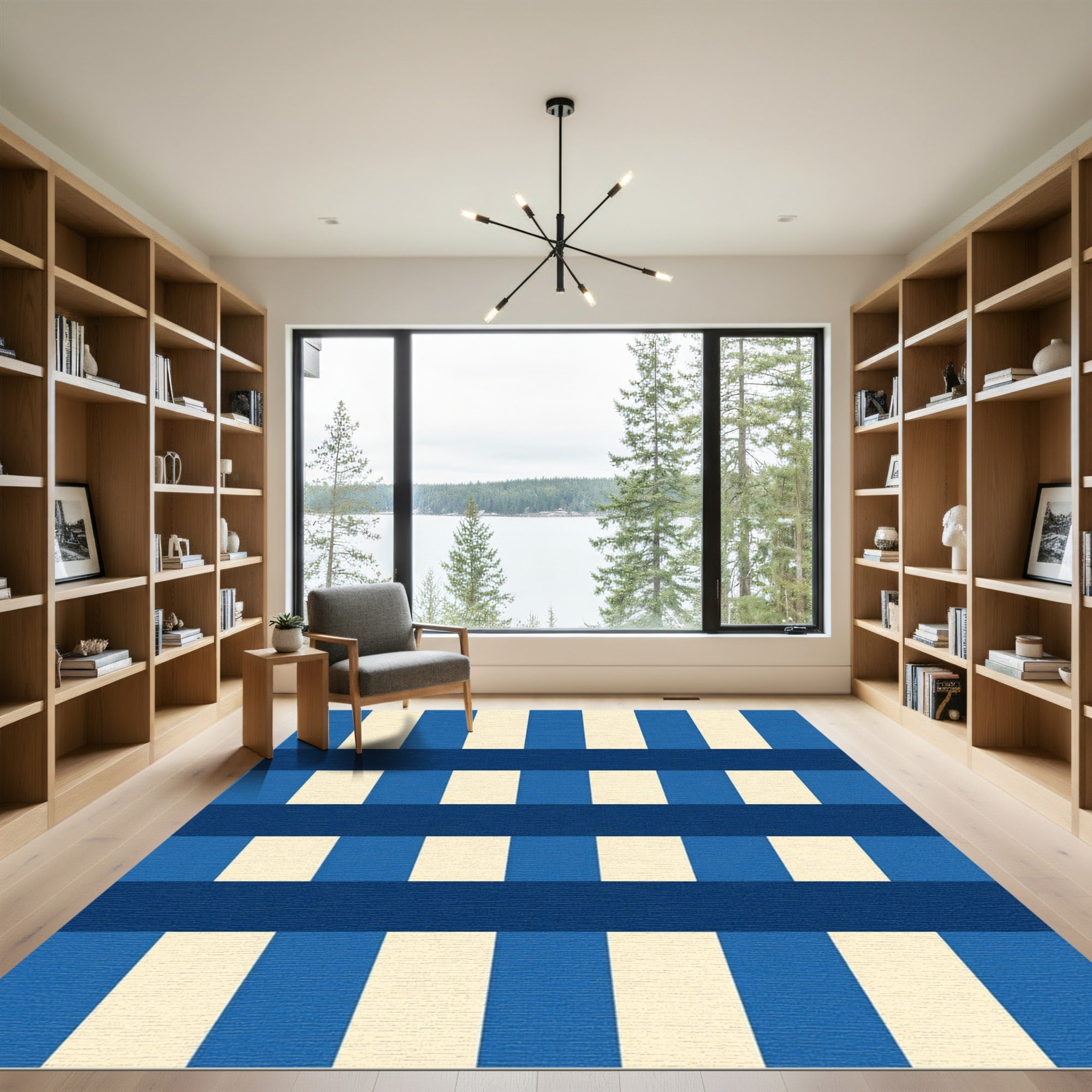 Bold Blue Cream Stripe Weave Rug