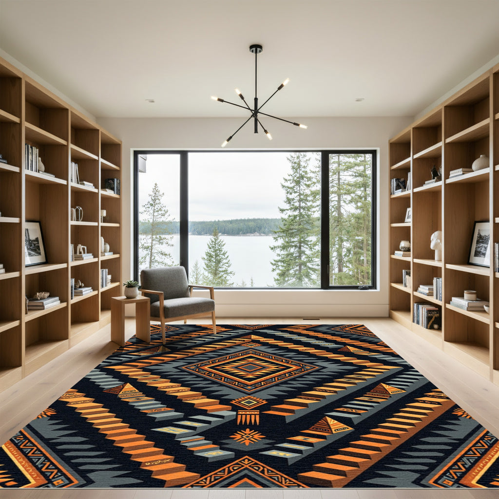 Tribal Orange Staircase Geometric Rug