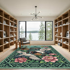 Elegant Crane and Chrysanthemum Pagoda Art Rug