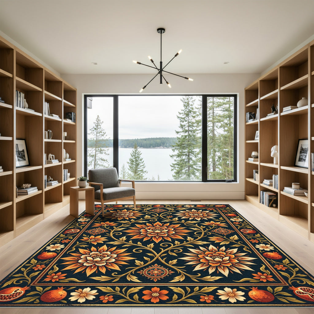 Midnight Amber Floral Pomegranate Medallion Rug