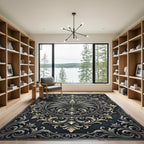 Ornate Charcoal Metallic Filigree Medallion Rug