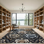 Metallic Silver and Gold Rose Damask Rug