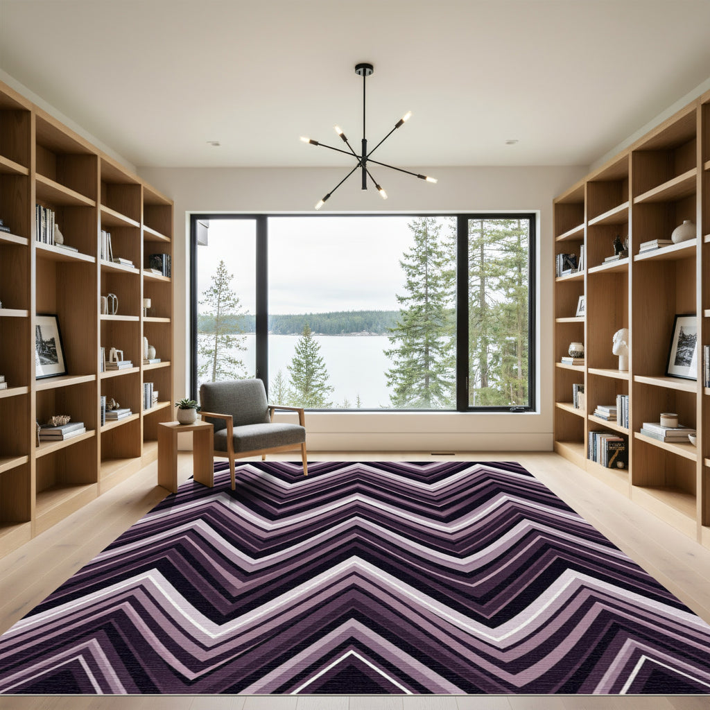 Sophisticated Purple Chevron Zigzag Wave Rug