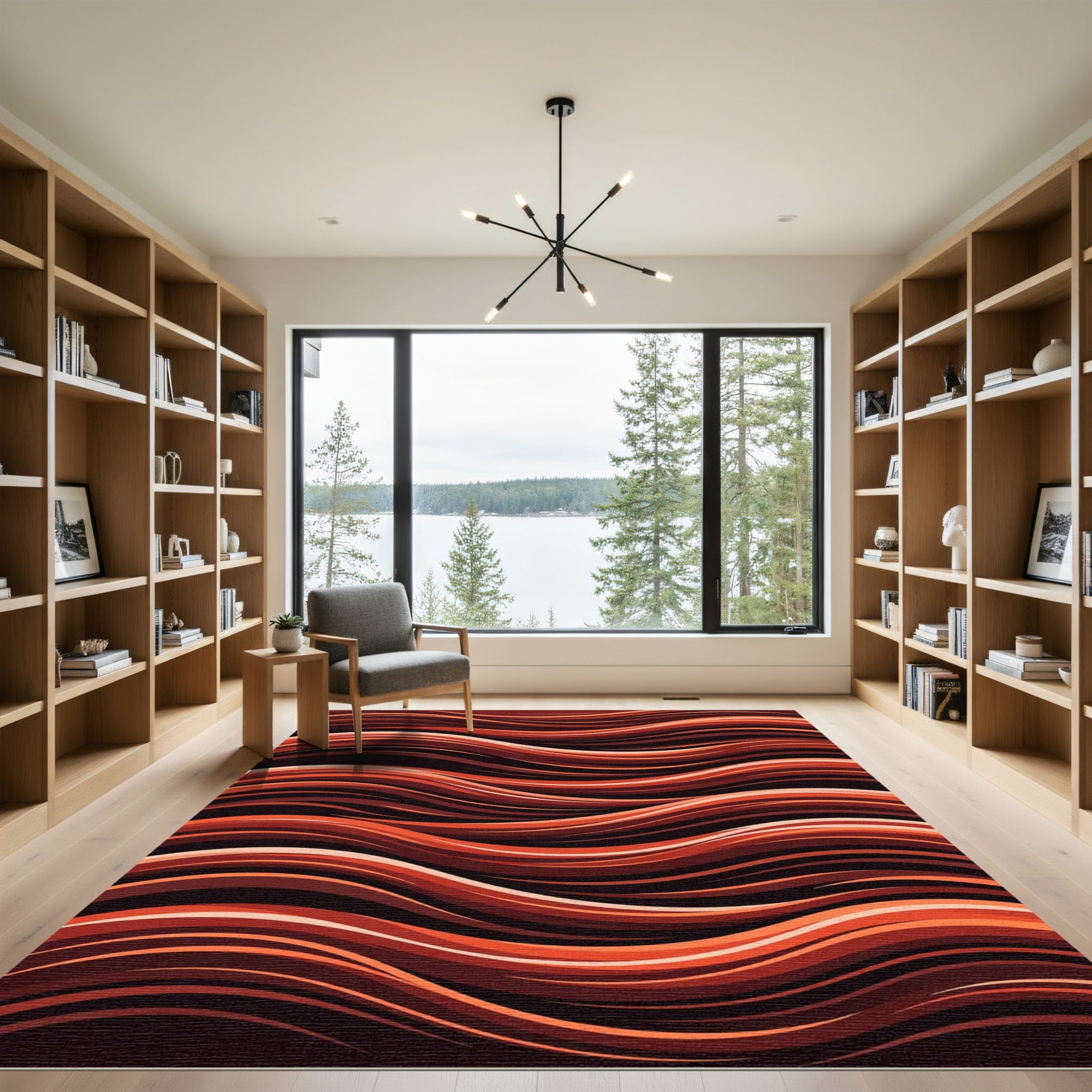 Fiery Red Wave Flow Rug