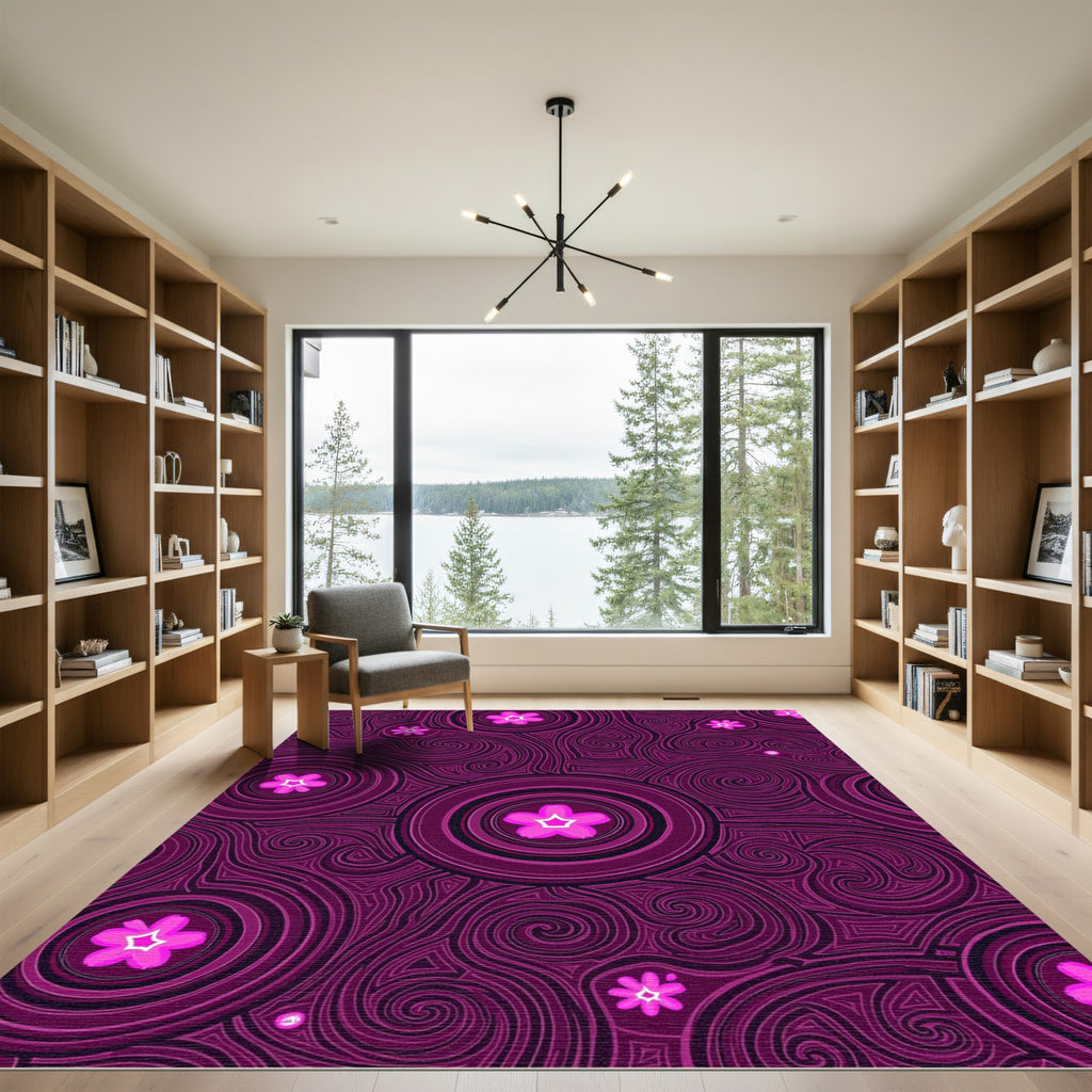 Fuchsia Floral Concentric Swirl Rug