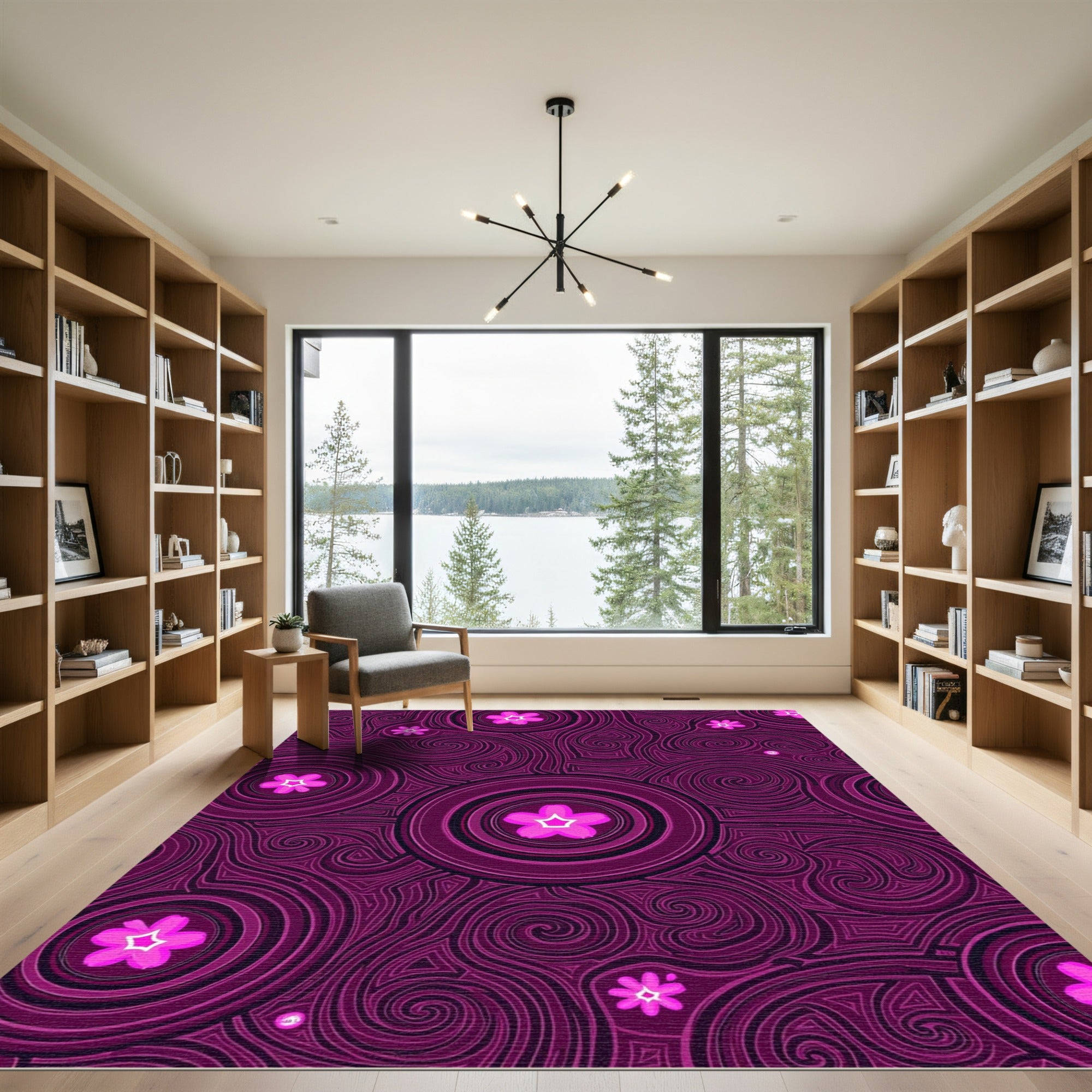 Fuchsia Floral Concentric Swirl Rug