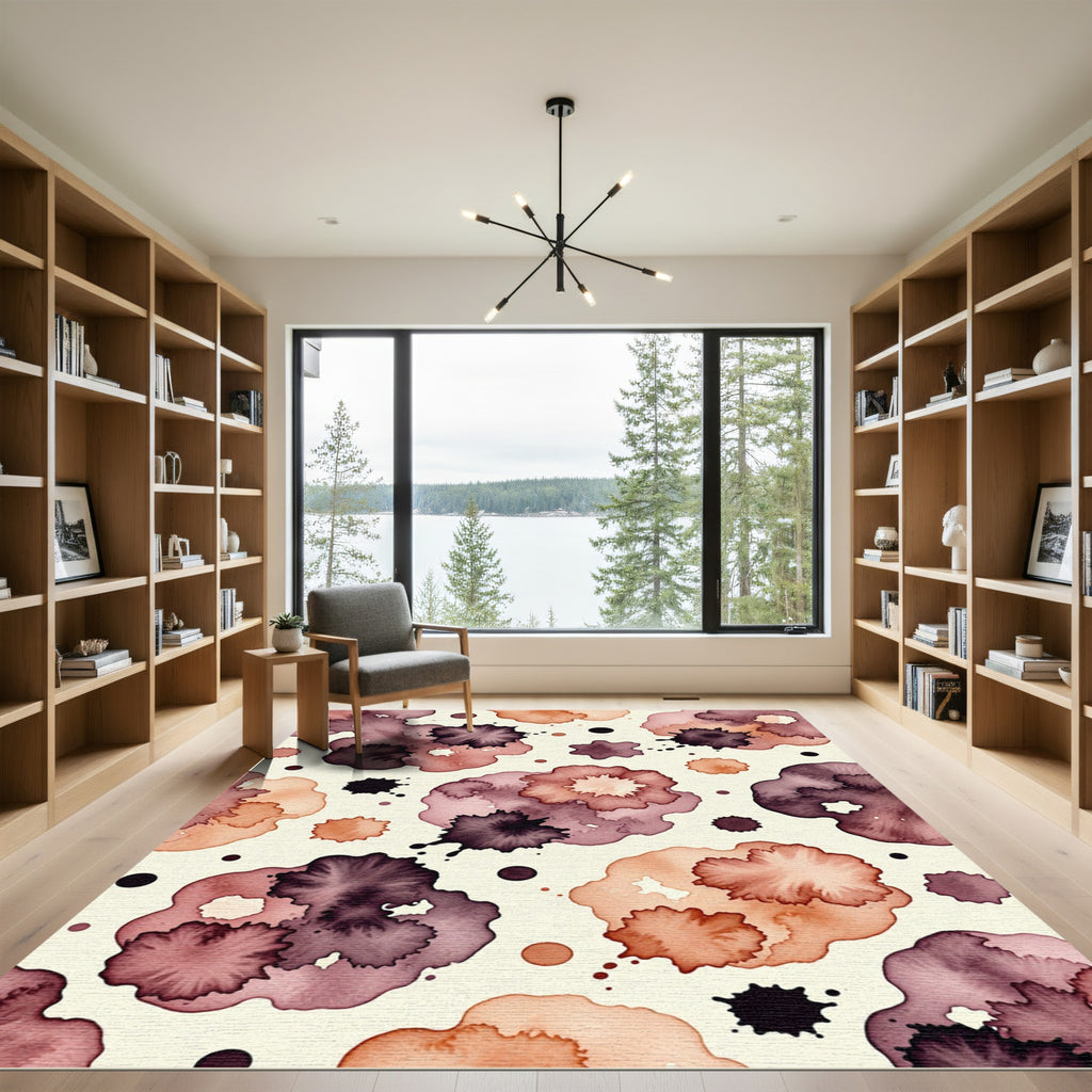 Abstract Watercolor Ink Blotch Terracotta Plum Rug