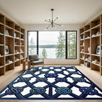Navy Blue Interwoven Knot Lattice Rug