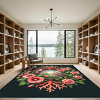Coral Floral Meadow Mirror Round Frame Rug