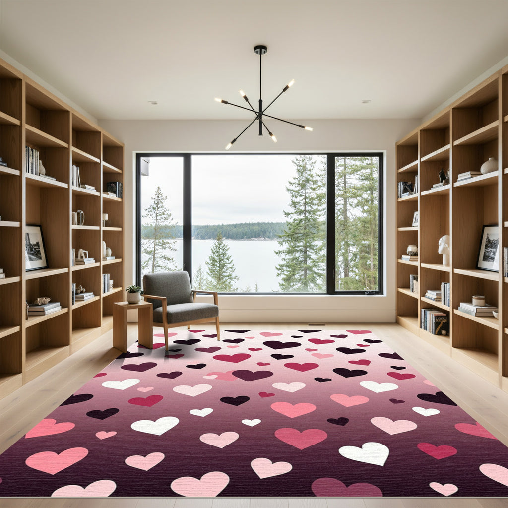 Pink and Burgundy Heart Gradient Rug