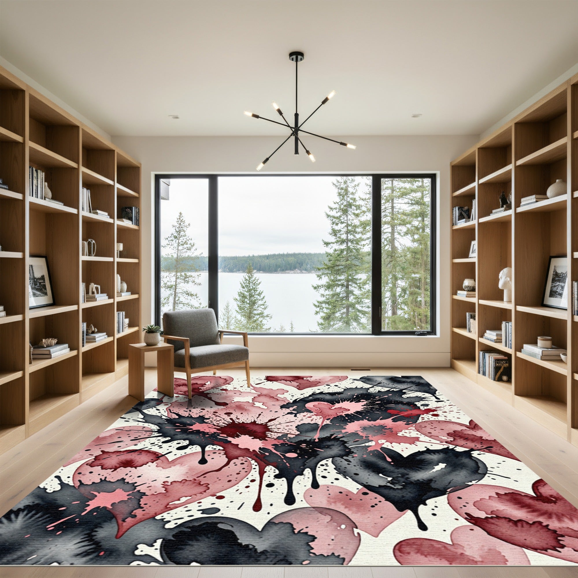 Crimson Blush Splatter Hearts Rug