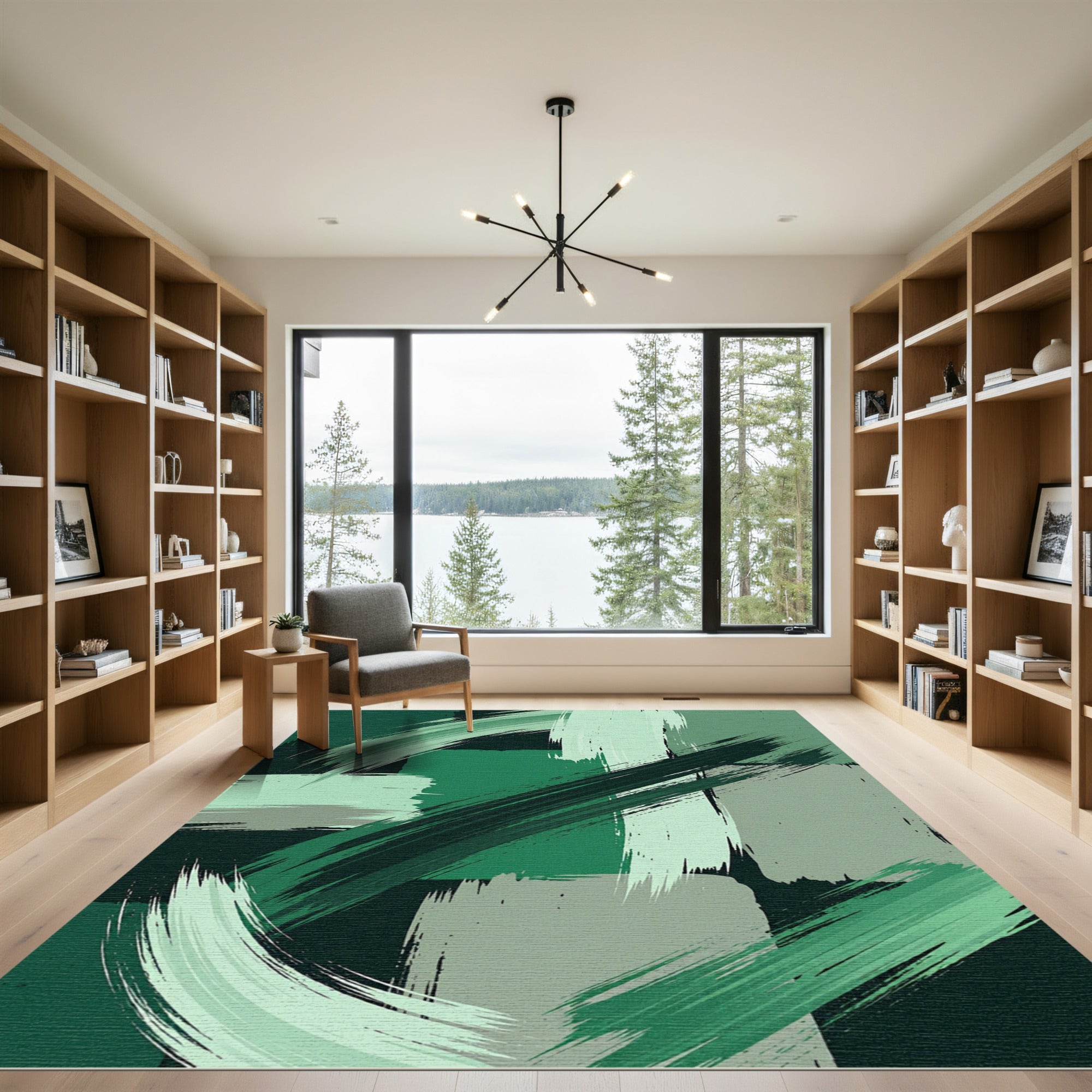 Emerald Green Abstract Brushstrokes Rug
