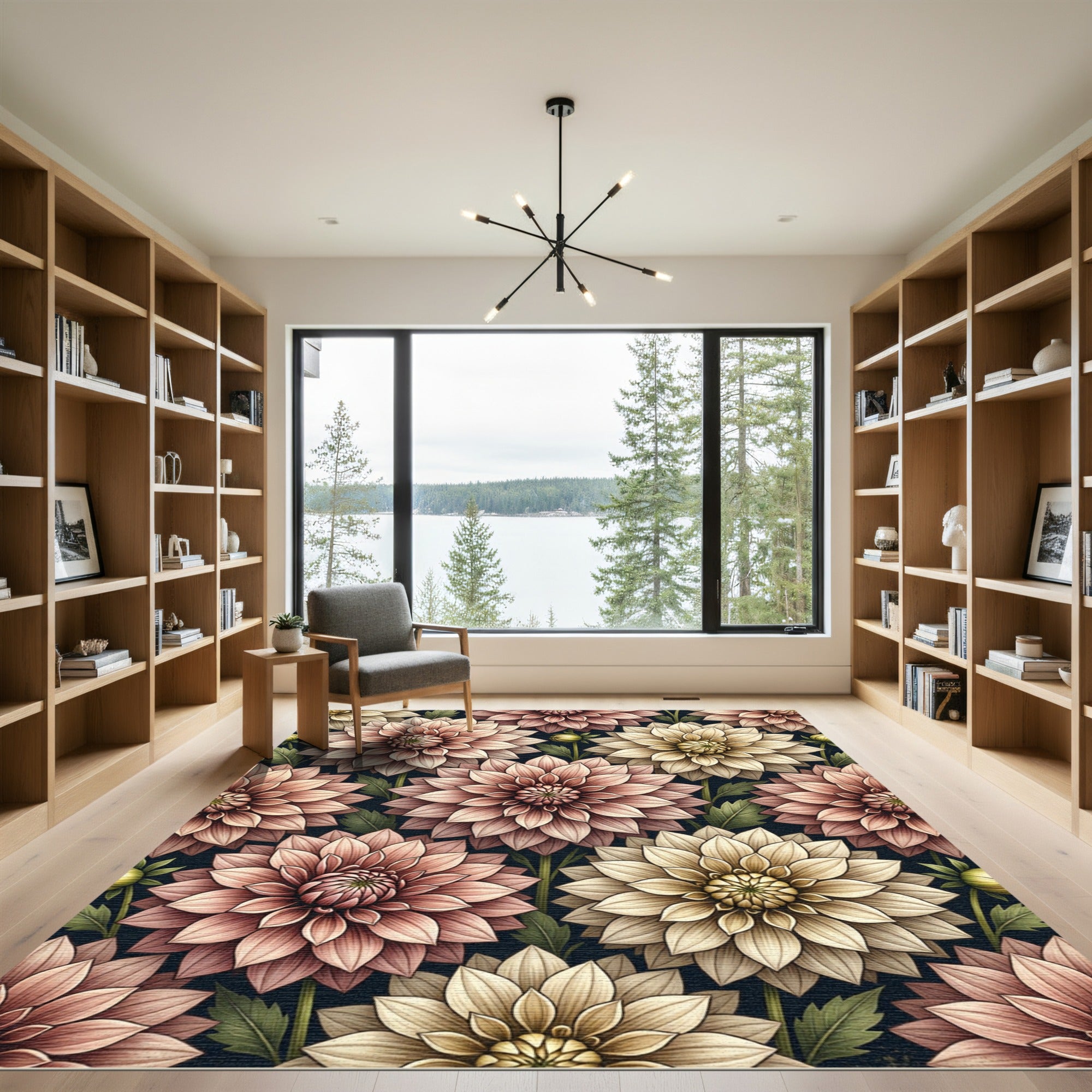 Blush and Cream Dhalia Floral Garden Rug