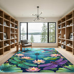 Vibrant Dragonfly Lotus Pond Scene Rug