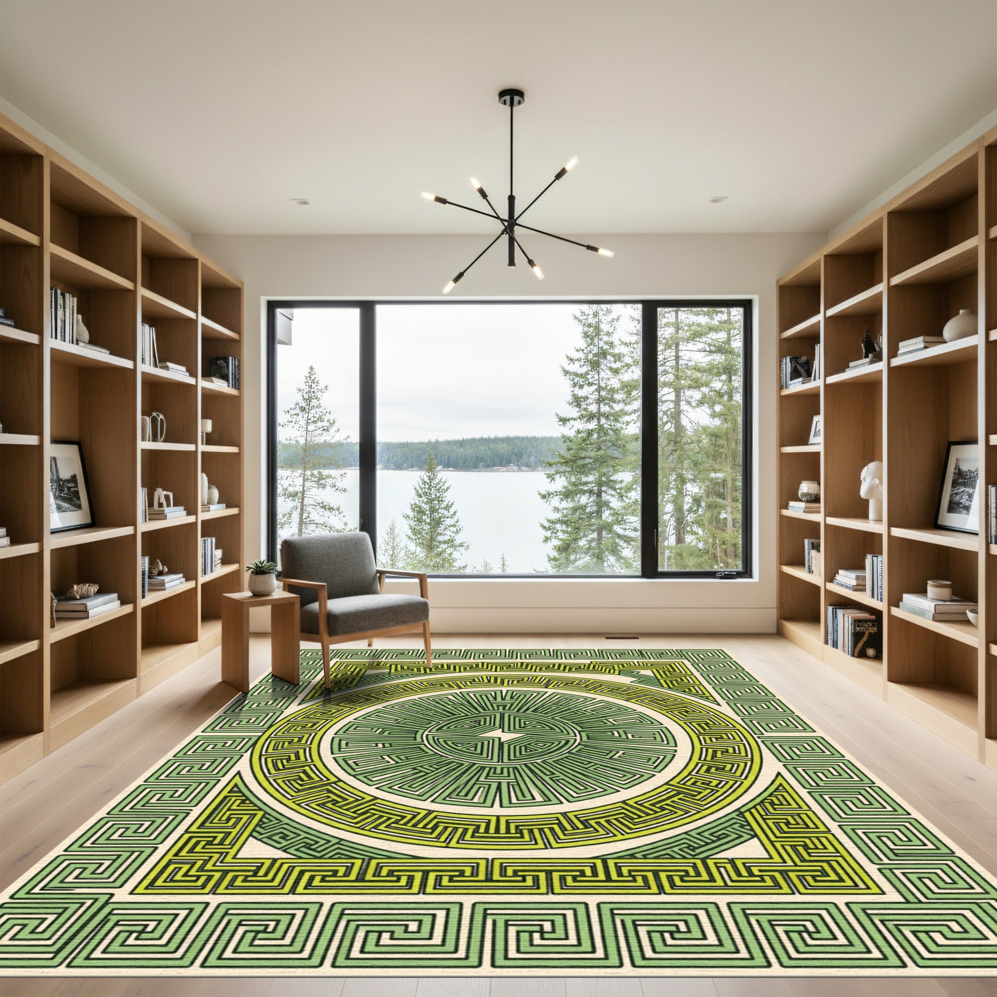 Green Golden Maze Geometric Rug