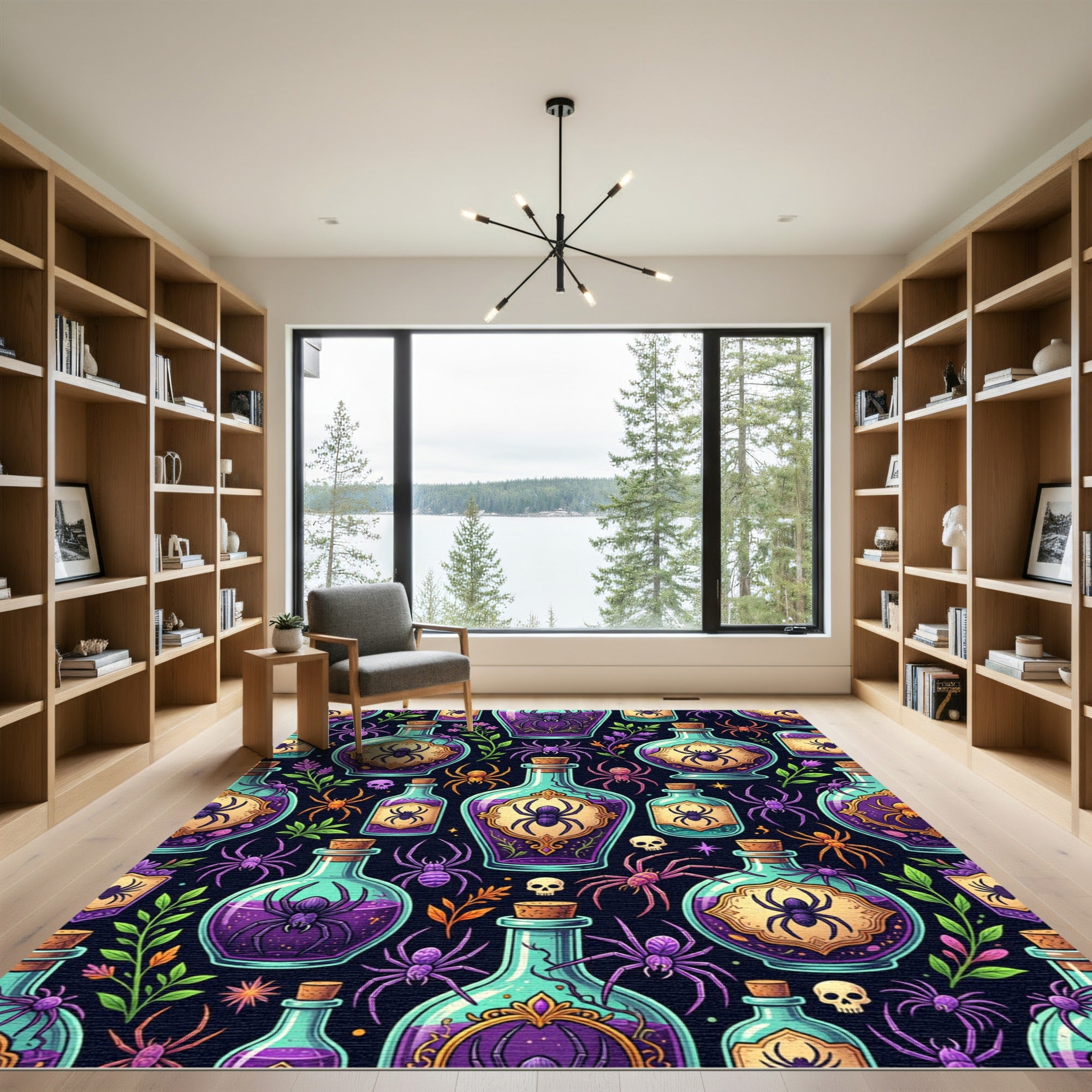 Spooky Purple Spider Potion Halloween Illustration Rug
