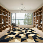 Geometric Cubist Block Abstract Beige Rug